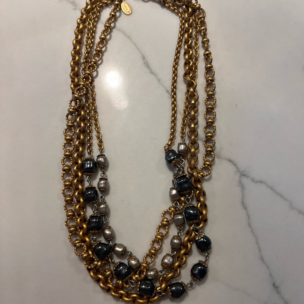 Gold and Black Multi-Strand Necklace with Beads